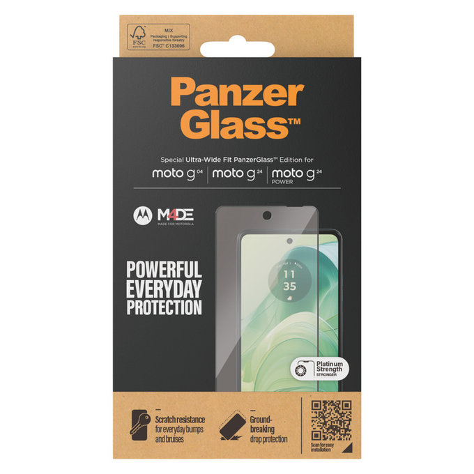 Verre trempé UWF pour Motorola Moto G04/E14/G24 Power, Noir, PanzerGlass