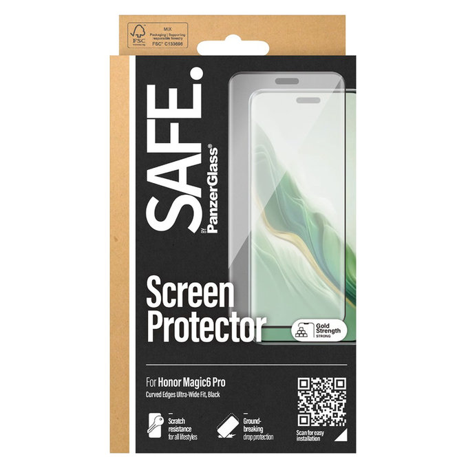 Verre trempé UWF pour Honor Magic6 Pro, Noir, SAFE by PanzerGlass