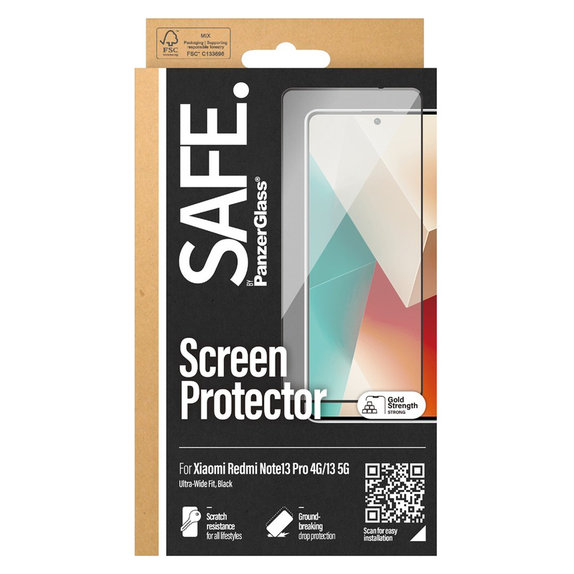 Verre trempé UWF pour Xiaomi Redmi Note 13 4G, Noir, SAFE by PanzerGlass