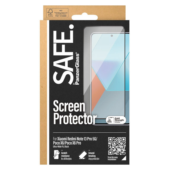 Verre trempé UWF pour Xiaomi Redmi Note 13 Pro 5G, Noir, SAFE by PanzerGlass