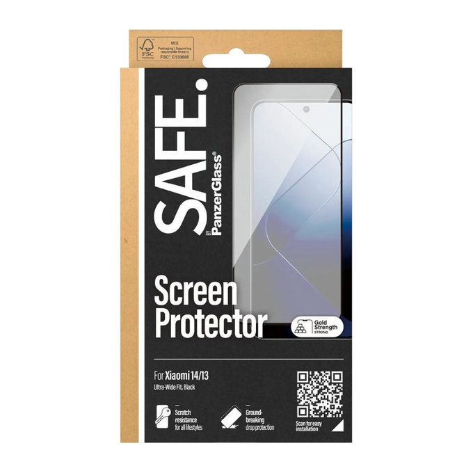 Verre trempé UWF pour Xiaomi 14/13, Noir, SAFE by PanzerGlass