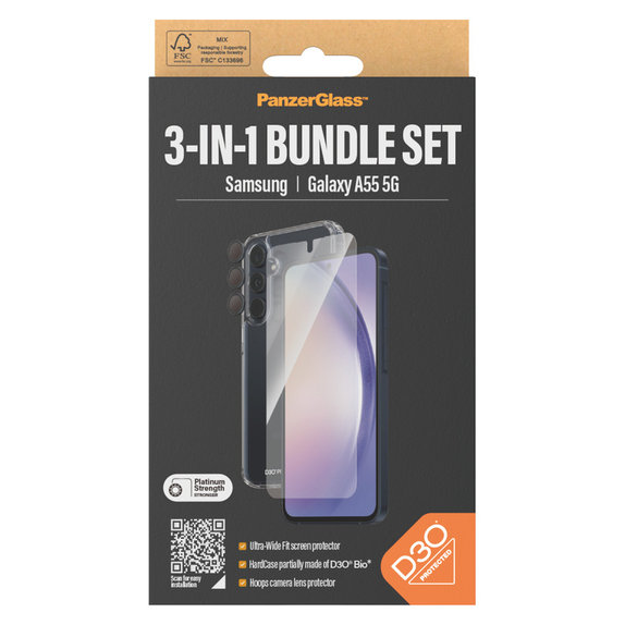 Bundle Hoops + Verre trempé UWF + Hard Case D3O pour Samsung Galaxy A55 5G, PanzerGlass