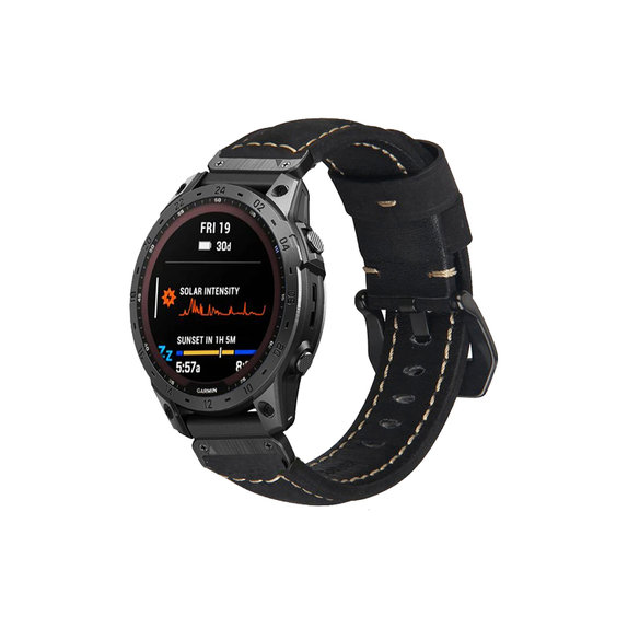 FixPremium - Bracelet en cuir pour Garmin (QuickFit 22mm), noir