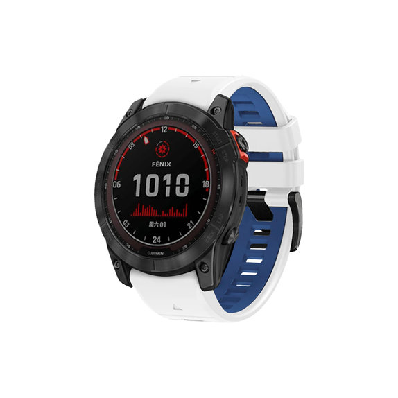 FixPremium - Bracelet silicone bicolore pour Garmin (QuickFit 22mm), blanc