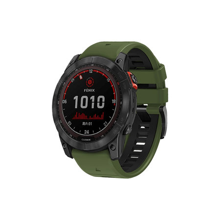 FixPremium - Bracelet silicone bicolore pour Garmin (QuickFit 22mm), vert foncé