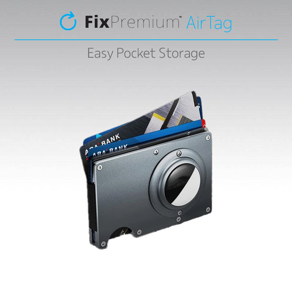FixPremium - Portefeuille AirTag Carbon avec clip, bleu