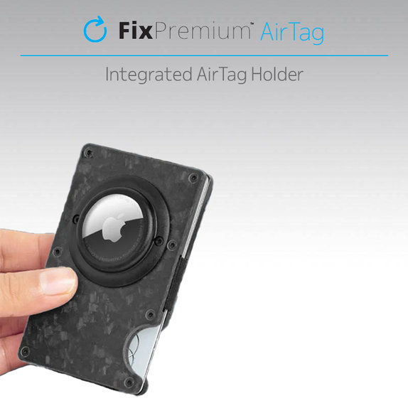 FixPremium - Portefeuille AirTag Carbon avec clip, bleu