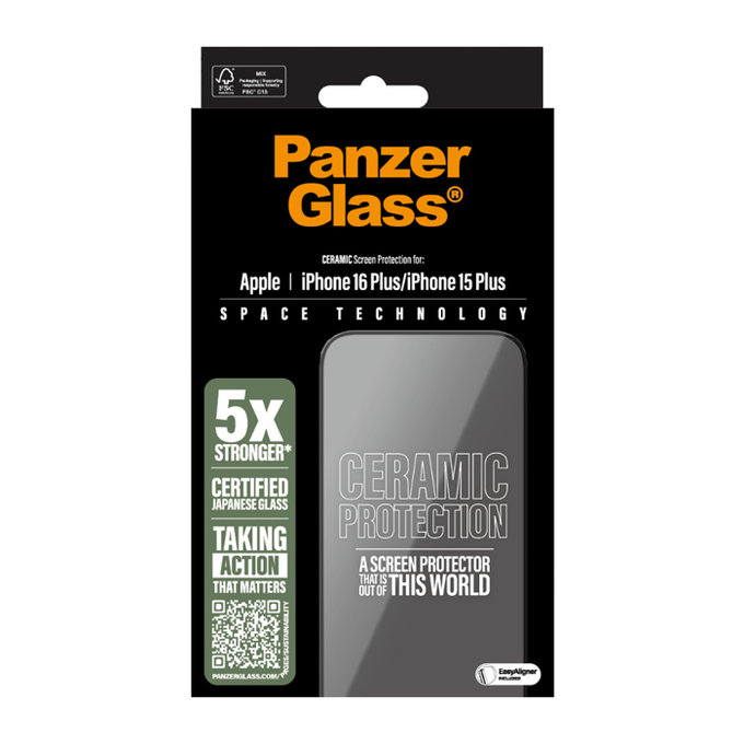 PanzerGlass - Verre Trempé UWF Ceramic avec un applicateur pour iPhone 16 Plus, transparent