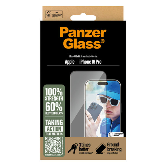 PanzerGlass - Verre Trempé UWF avec un applicateur pour iPhone 16 Pro, transparent