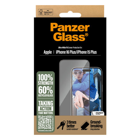 PanzerGlass - Verre Trempé UWF avec un applicateur pour iPhone 16 Plus, transparent