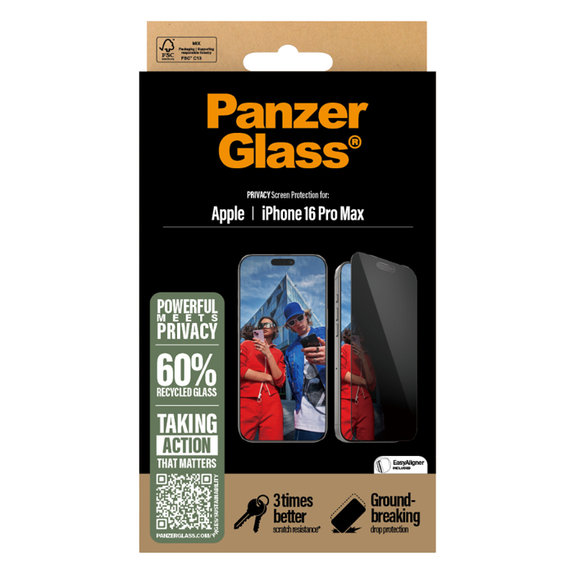 PanzerGlass - Verre Trempé UWF Privacy avec un applicateur pour iPhone 16 Pro Max, noir