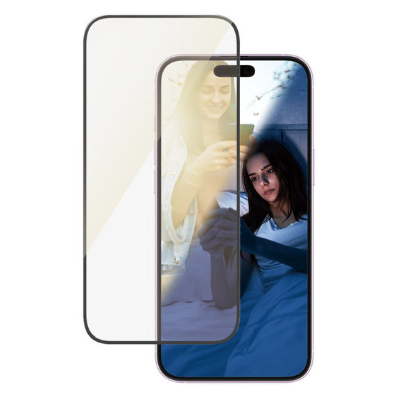 Verre trempé UWF Eyecare avec applicateur pour iPhone 16 Plus/15 Plus, Noir, PanzerGlass