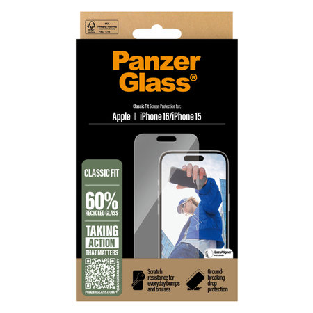 PanzerGlass - Verre Trempé pour iPhone 16, transparent