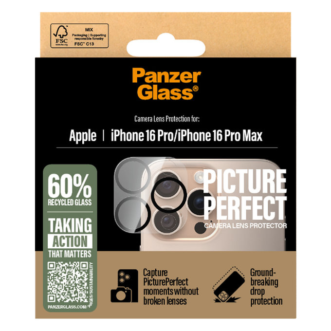 PanzerGlass - Couvercle de Protection d'Objectif d'Appareil PicturePerfect pour iPhone 16 Pro et 16 Pro Max, transparent