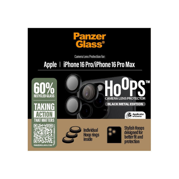 Protection d'objectif Hoops pour iPhone 16 Pro Max/16 Pro, Noir, PanzerGlass