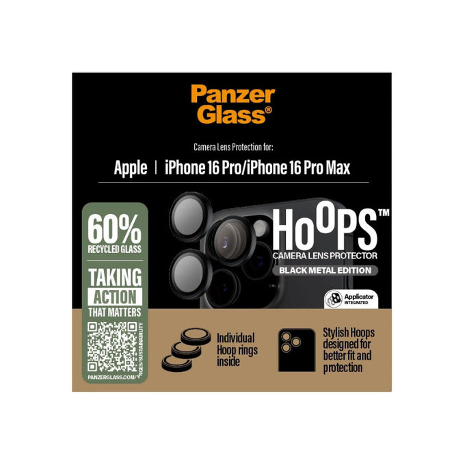 Protection d'objectif Hoops pour iPhone 16 Pro Max/16 Pro, Noir, PanzerGlass