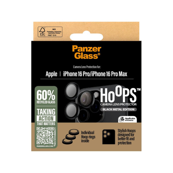 Protection d'objectif Hoops pour iPhone 16 Pro Max/16 Pro, Noir, PanzerGlass