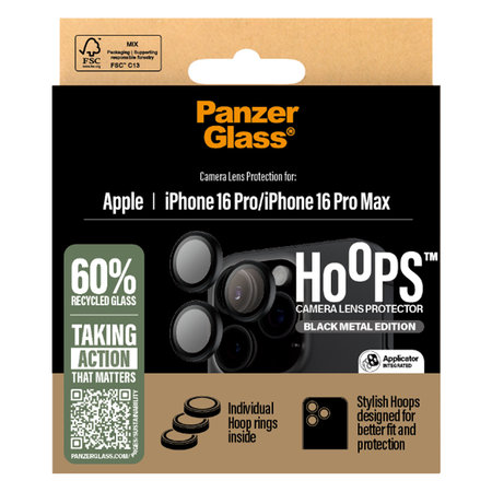 PanzerGlass - Couvercle de Protection d'Objectif d'Appareil Hoops pour iPhone 16 Pro et 16 Pro Max, noir