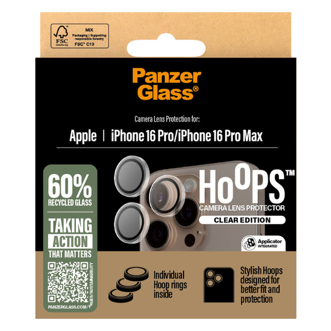 PanzerGlass - Couvercle de Protection d'Objectif d'Appareil Hoops pour iPhone 16 Pro et 16 Pro Max, transparent