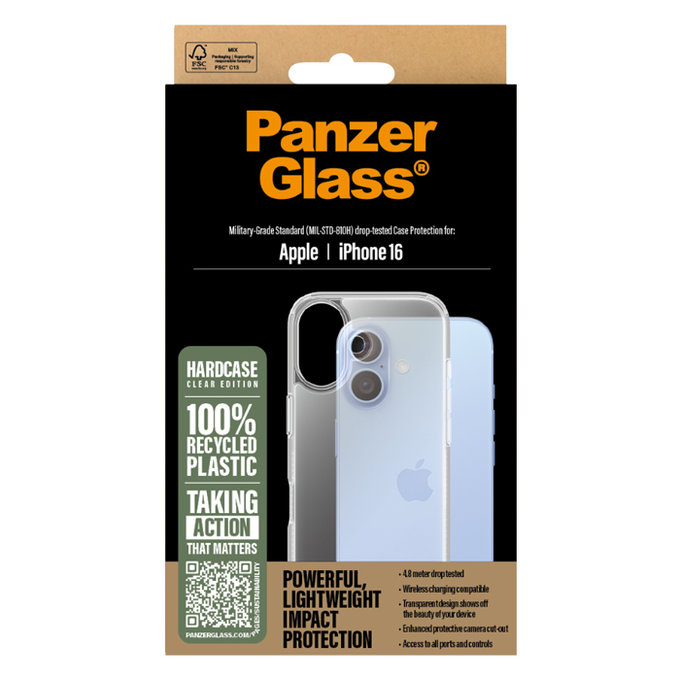 PanzerGlass - Étui HardCase pour iPhone 16, transparent