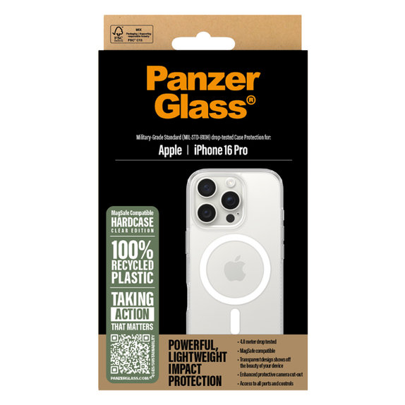 PanzerGlass - Étui HardCase avec MagSafe pour iPhone 16 Pro, transparent