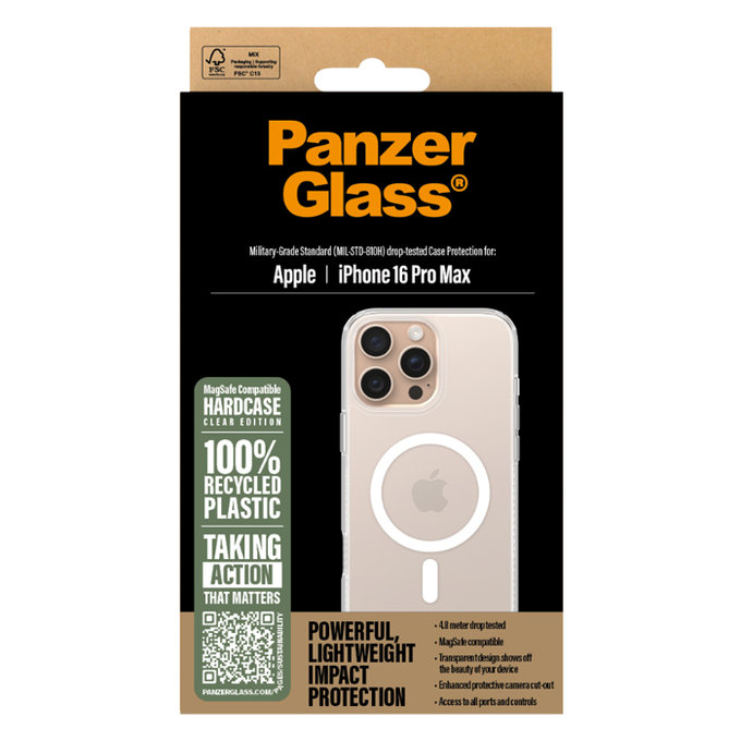 PanzerGlass - Étui HardCase avec MagSafe pour iPhone 16 Max Pro, transparent