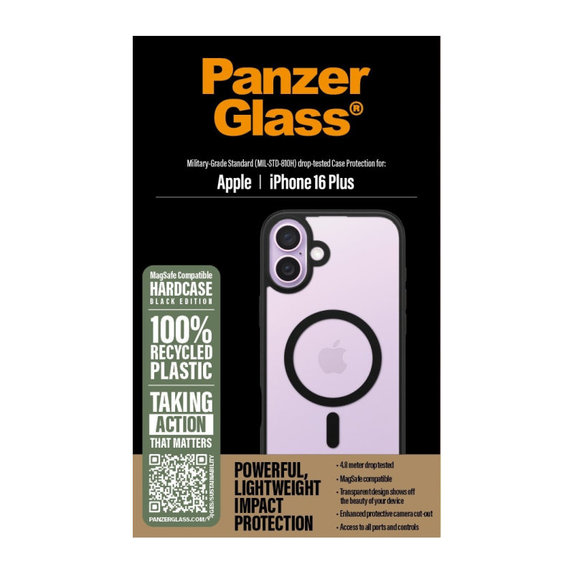 Étui HardCase avec MagSafe pour iPhone 16 Plus, noir, PanzerGlass