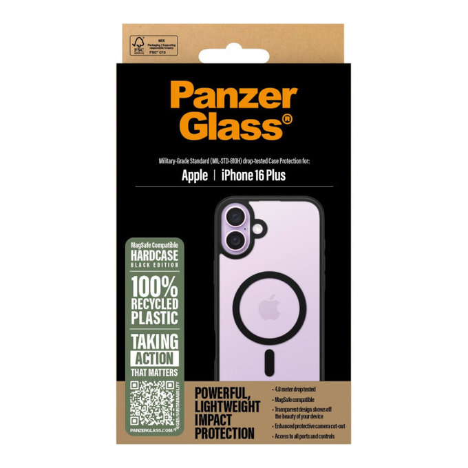 Étui HardCase avec MagSafe pour iPhone 16 Plus, noir, PanzerGlass