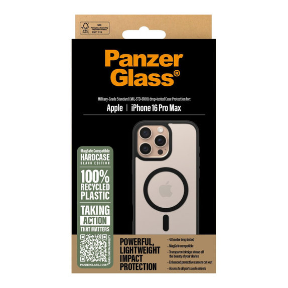 Étui HardCase avec MagSafe pour iPhone 16 Pro Max, noir, PanzerGlass