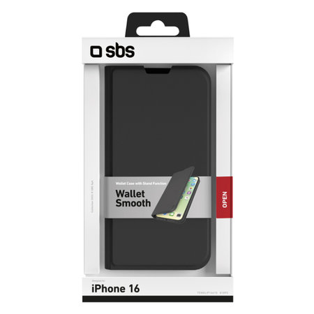 SBS - Étui Book Wallet Smooth pour iPhone 16, noir