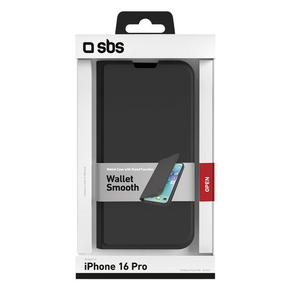 SBS - Étui Book Wallet Smooth pour iPhone 16 Pro, noir