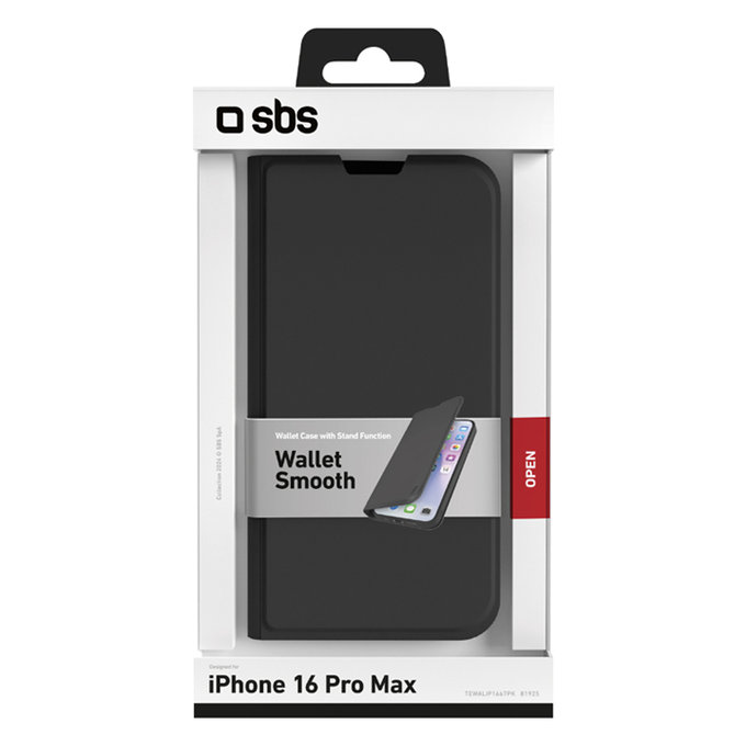 SBS - Étui Book Wallet Smooth pour iPhone 16 Pro Max, noir