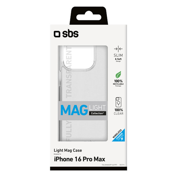 SBS - Étui Light Mag avec MagSafe pour iPhone 16 Pro Max, transparent