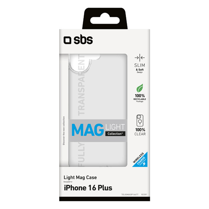 SBS - Étui Light Mag avec MagSafe pour iPhone 16 Plus, transparent