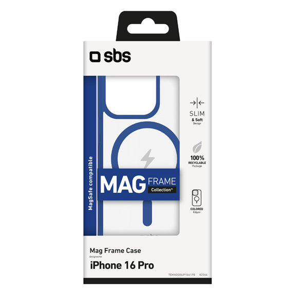 SBS - Étui Mag Frame avec MagSafe pour iPhone 16 Pro, bleu