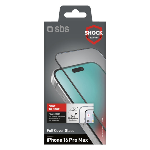 SBS - Verre Trempé Full Cover pour iPhone 16 Pro Max, noir