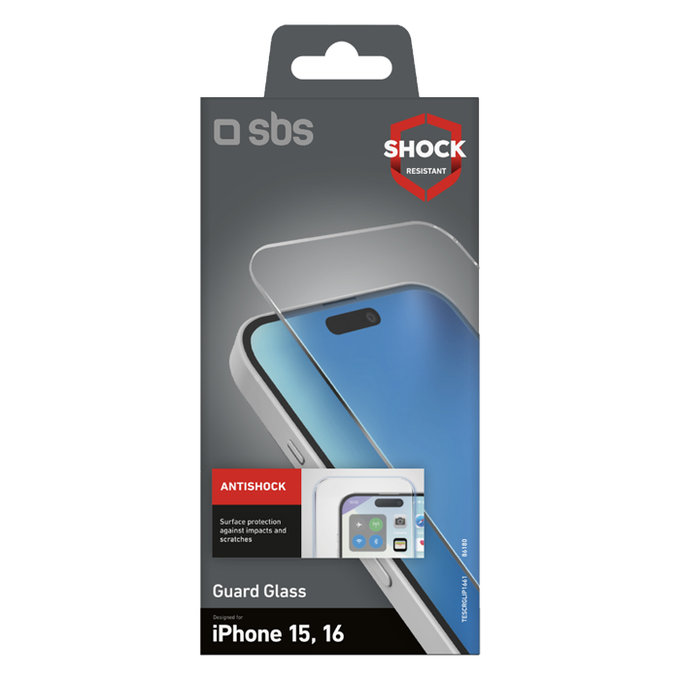 SBS - Verre Trempé Guard Glass pour iPhone 16, transparent