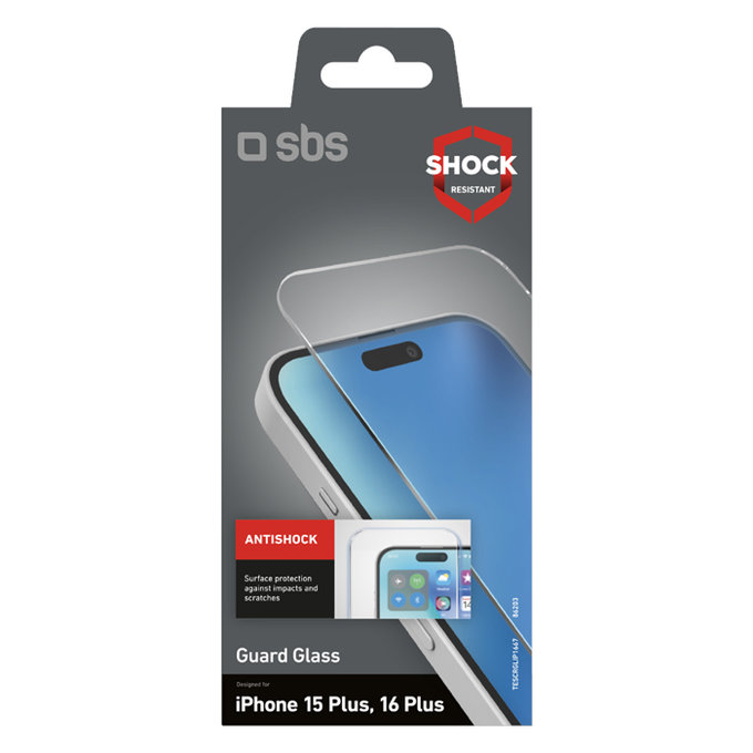 SBS - Verre Trempé Guard Glass pour iPhone 16 Plus, transparent