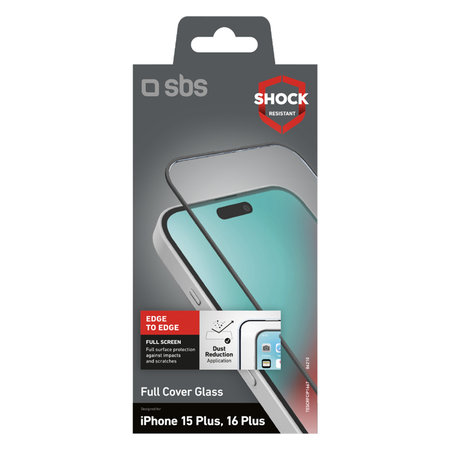 SBS - Verre Trempé Full Cover pour iPhone 16 Plus, noir