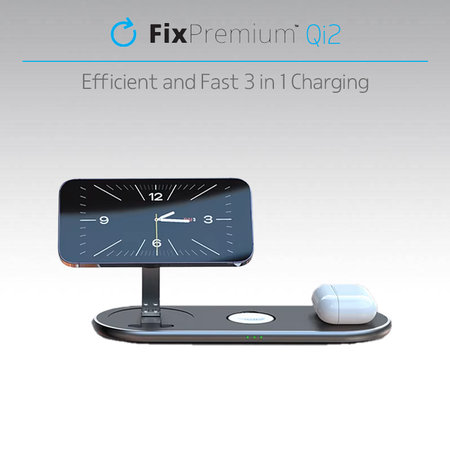 FixPremium - Support de chargement avec Qi2 pour iPhone, Apple Watch a AirPods, noir