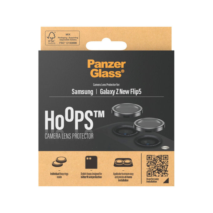 Protection d’objectif photo Hoops pour Samsung Z Flip6, Noir, PanzerGlass