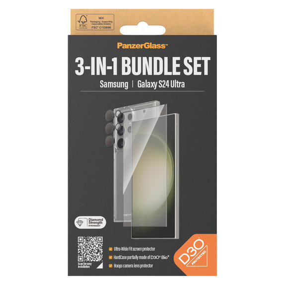 Bundle Hoops + Verre trempé UWF + Hard Case D3O pour Samsung Galaxy S24 Ultra, PanzerGlass