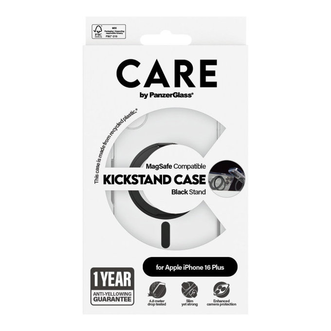 Coque Kickstand avec MagSafe pour iPhone 16 Plus, Noir, CARE