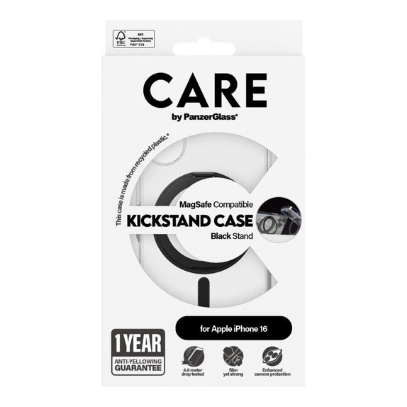 Coque Kickstand avec MagSafe pour iPhone 16, Noir, CARE