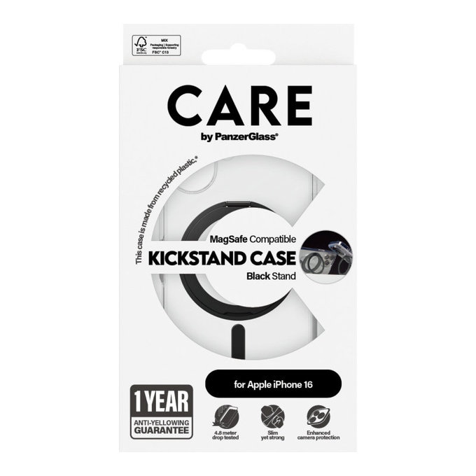 Coque Kickstand avec MagSafe pour iPhone 16, Noir, CARE