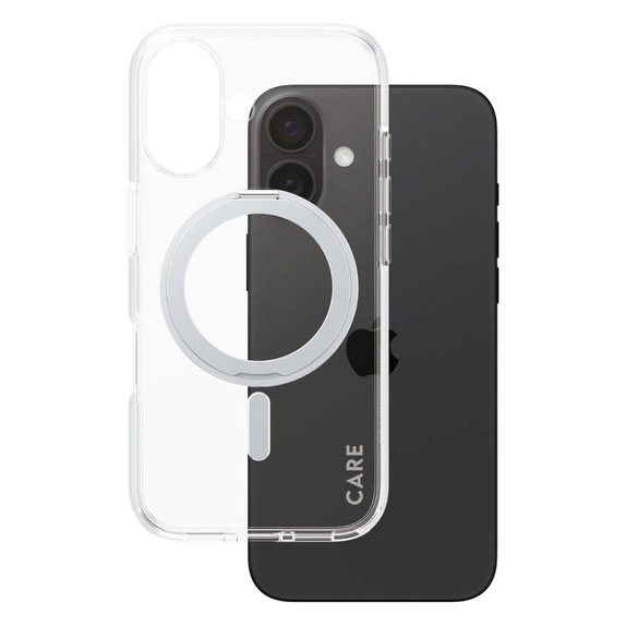 Coque Kickstand avec MagSafe pour iPhone 16, Argent, CARE