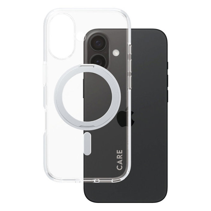 Coque Kickstand avec MagSafe pour iPhone 16, Argent, CARE