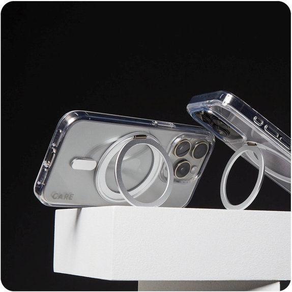 Coque Kickstand avec MagSafe pour iPhone 16, Argent, CARE