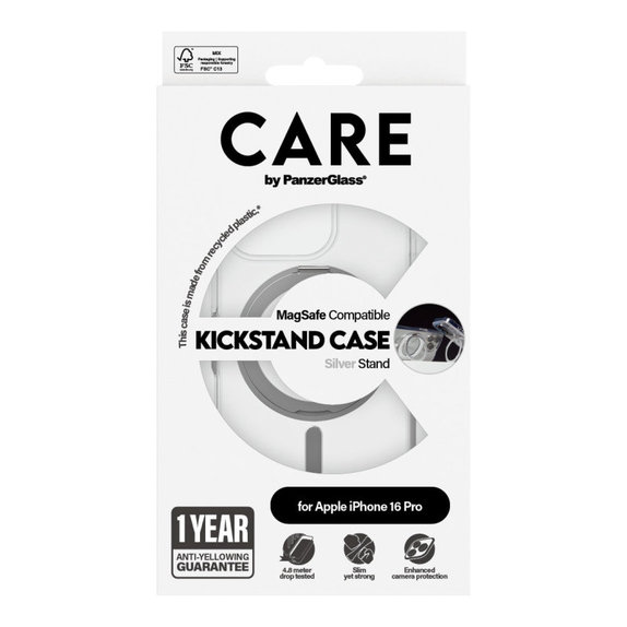 Coque Kickstand avec MagSafe pour iPhone 16 Pro, Argent, CARE