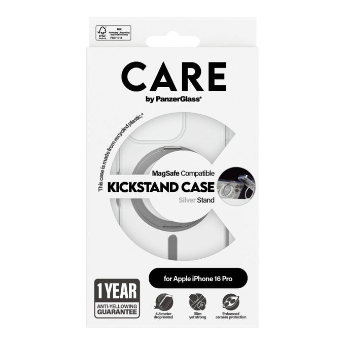 Coque Kickstand avec MagSafe pour iPhone 16 Pro, Argent, CARE